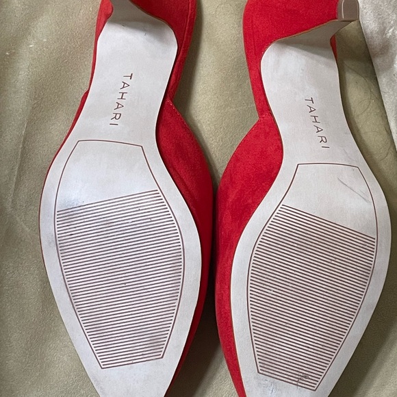 Brand New Red Suede Xmas Heel Tahari sz 7.5 womens comfortable shoes party mules - Picture 9 of 9